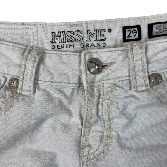 Miss Me Irene Shorts Womens Sz 29 White Embroidered Low Rise Flap Pocket Denim - Picture 7 of 15